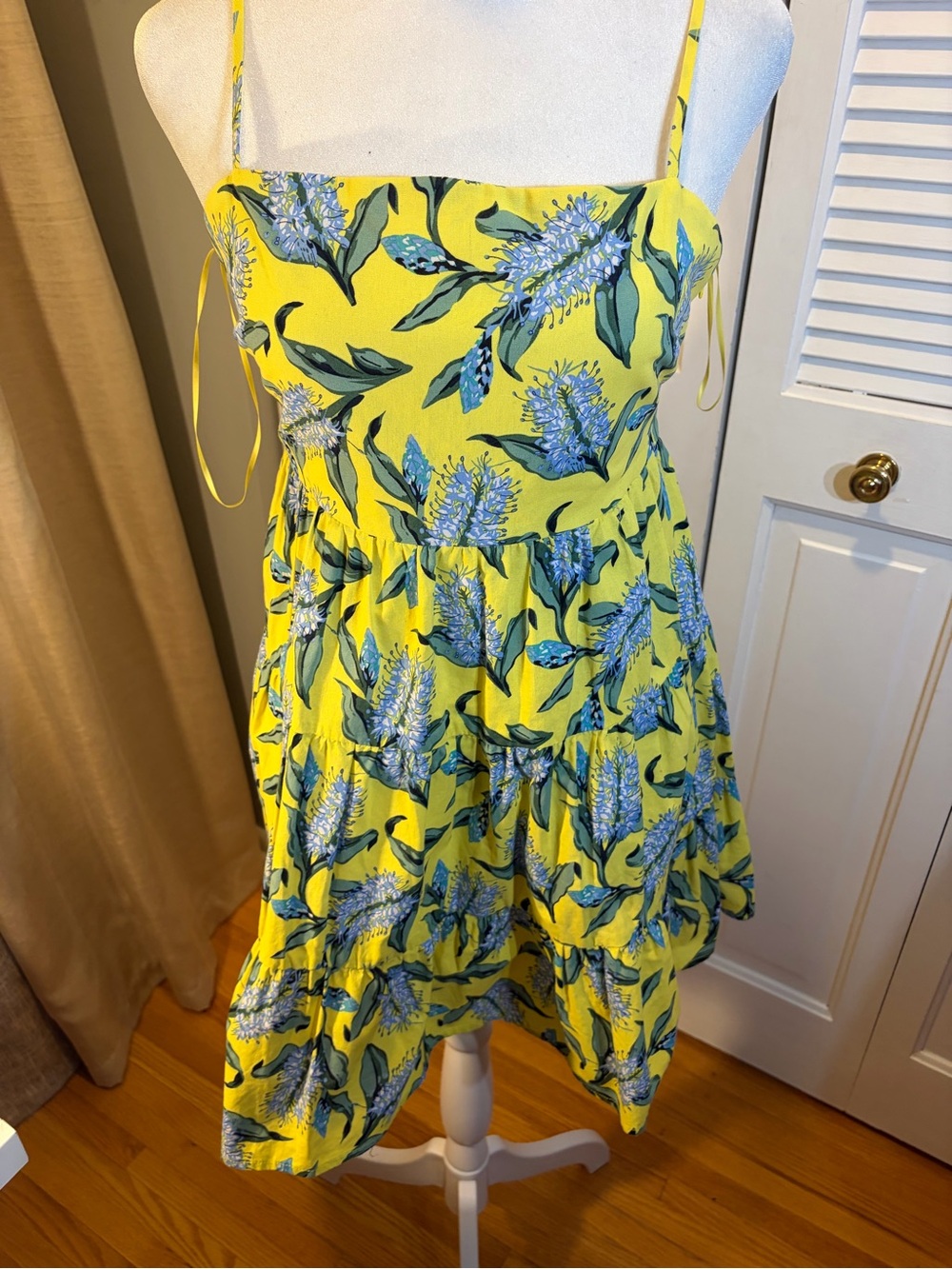 TCEC Yellow Floral Mini Dress with Blue & Green Print